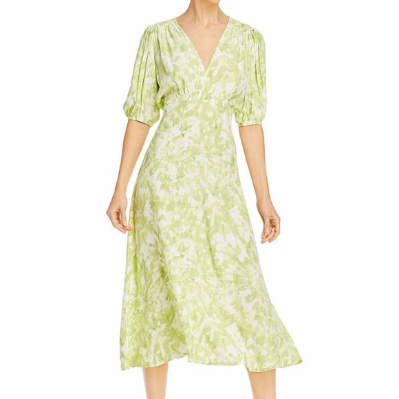 Faithfull The Brand Vittoria Mini Dress Roos Tie Dye Lime Puff Slv Sz 8 - Picture 8 of 17